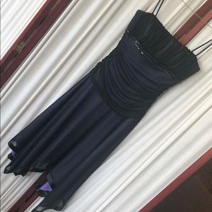 Formal purple w/ black mesh spaghetti strap dress